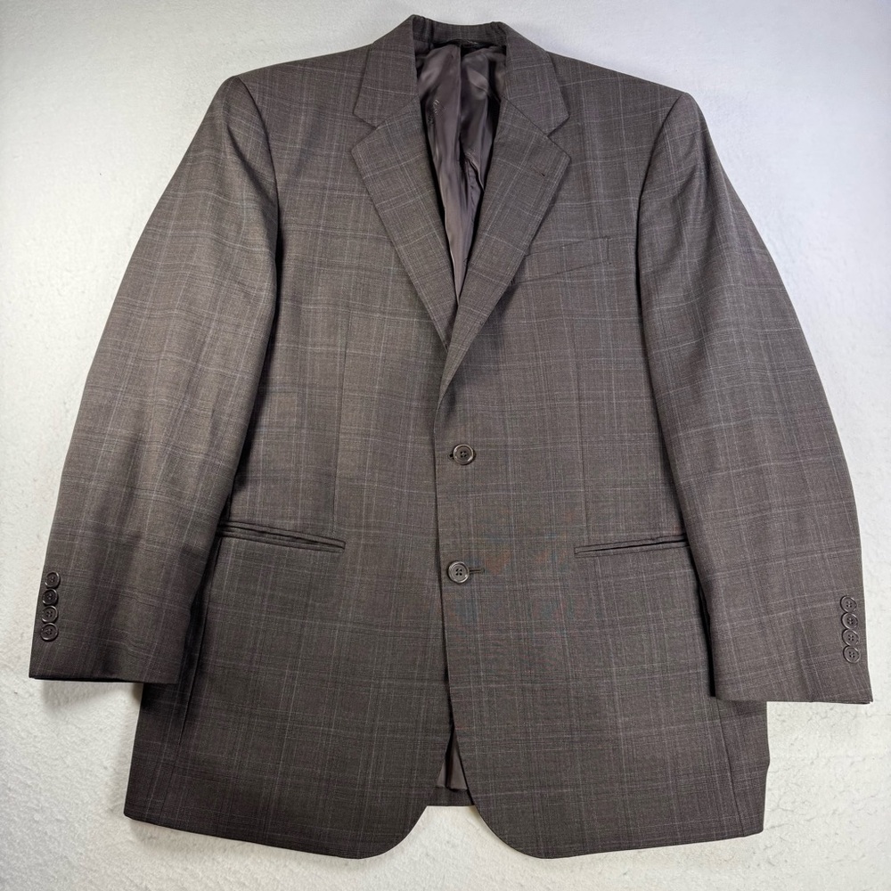 Jos A Bank Signature Gold Suit 41R Blazer 36W Pants Brown Windowpane - Picture 2 of 15